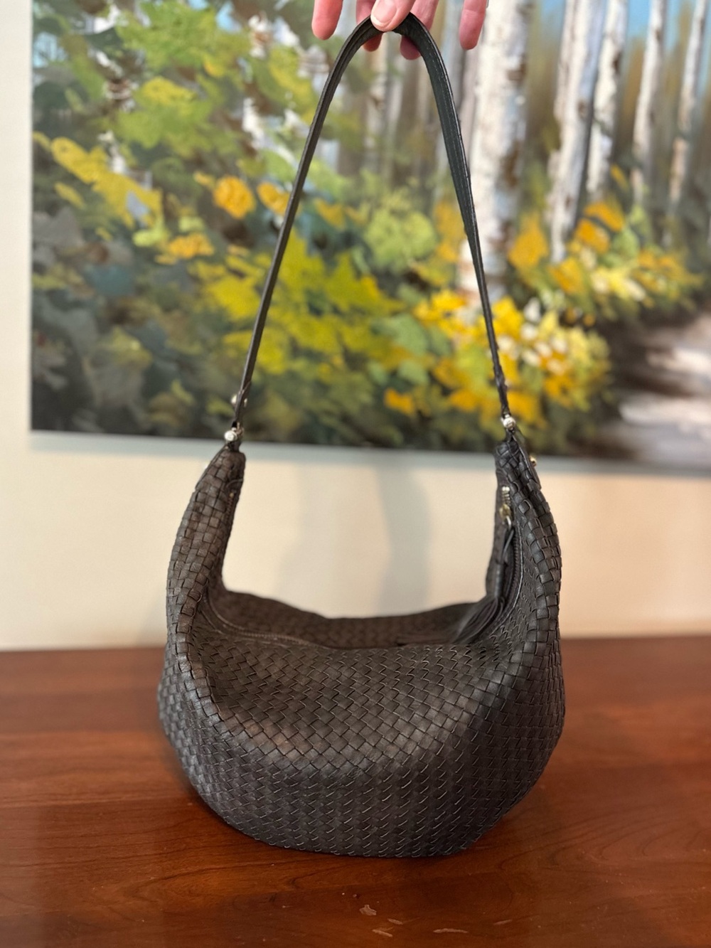 Vintage *Real* Woven Leather Liz Claiborne Hobo Bag / Crescent / Brown / Slouchy